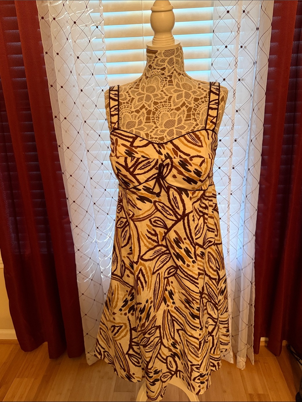 Classic Floral Midi Dress in Cream and Brown (127)